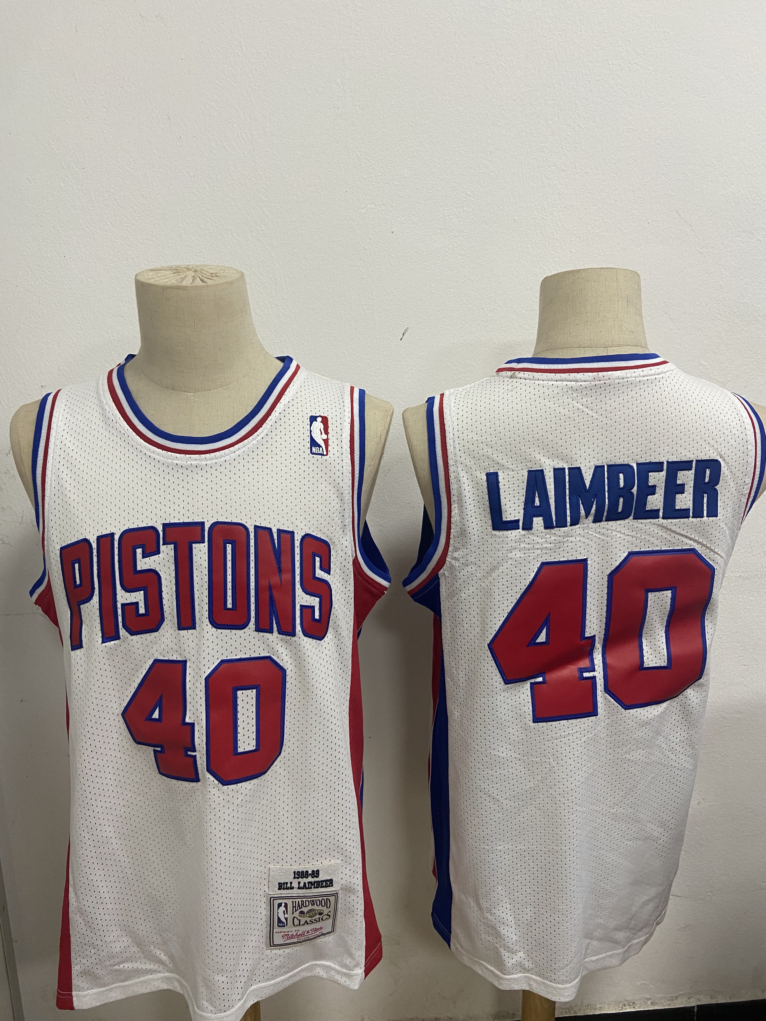 Men Detroit Pistons #40 Laimbeer White Throwback NBA Jerseys